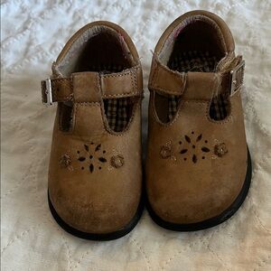 Kids Brown Suede T-Strap Shoes